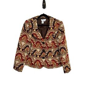 Coldwater Creek Blazer Women 8 Brown Tapestry Boho Western Retro Floral 80s